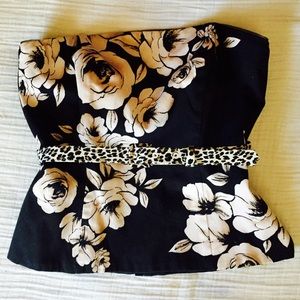 White House Black Market Floral Bustier Top w/belt