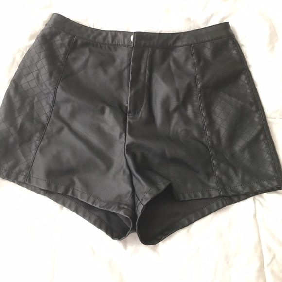 H&M black leather panel shorts