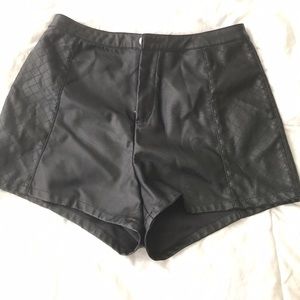 H&M black leather panel shorts