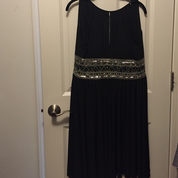Black halter cocktail dress sequin waist 6 petite