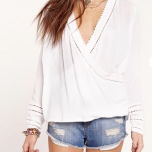 Crochet Trim Wrap Blouse