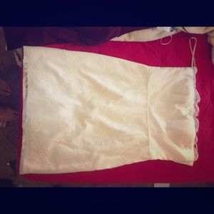 White knee length lace wedding dress