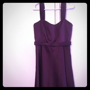 Plum tea length bridesmaid dress