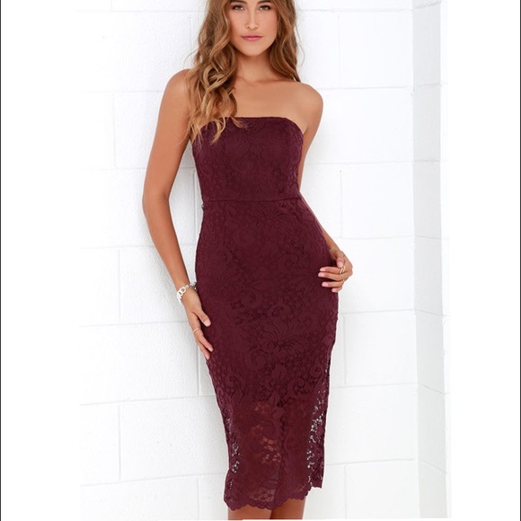 Lulus Burgundy Strapless Lace Dress