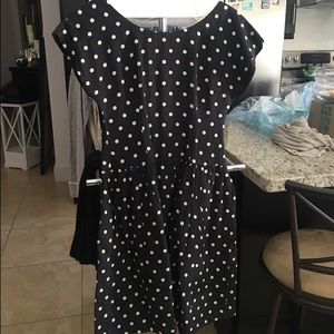 Anthropologie Polka Dot Dress in Navy and Cream