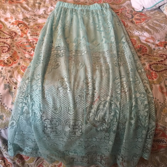 Sky blue maxi skirt with beautiful mesh design - Picture 2 of 2