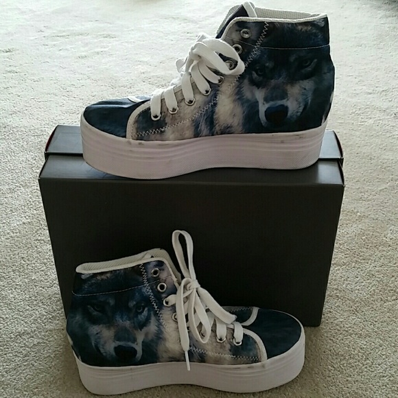 Jeffrey Campbell Wolf print high top wedge