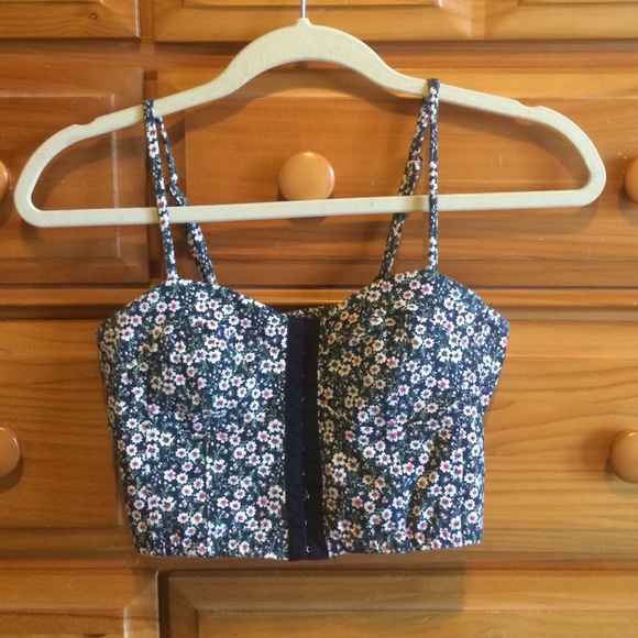 Blue crop top with small white flowers