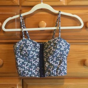 Blue crop top with small white flowers