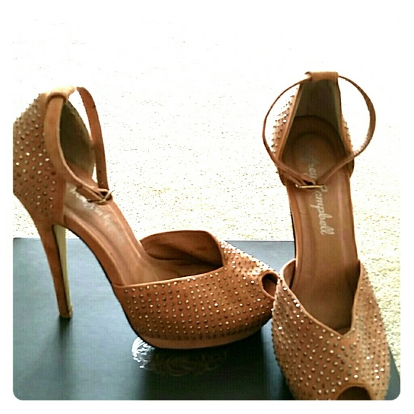 Jeffrey Campbell Peep Toe Leather Suede & Crystal