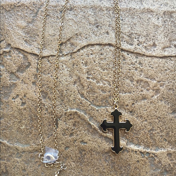 Black and gold cross necklace