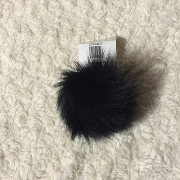 Black fur Pom Pom key chain with stickers!!