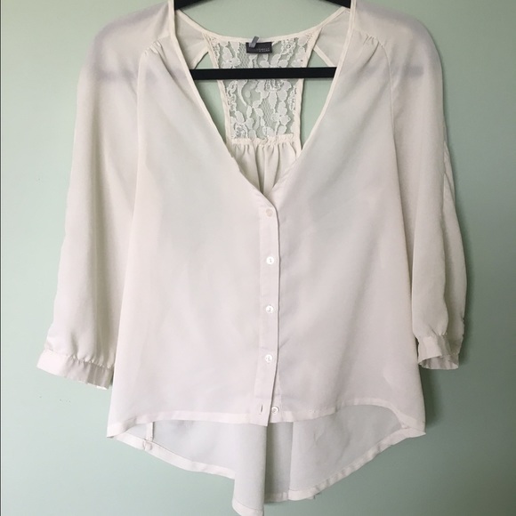 Cream Button-Up Blouse W/ Back Detail