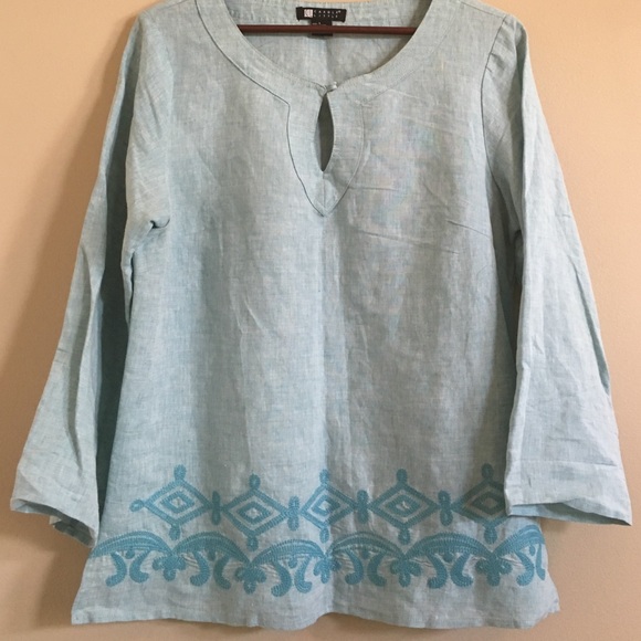 🌸2/$10 Carol Little Embroidered Linen Tunic Large