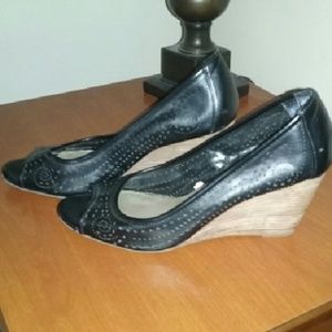 Perforated Vegan Leather Peeptoe Wedges