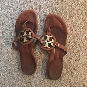 Tory Burch leather brown and gold Miller sandals