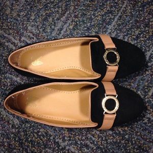 Black suede loafer flats - size 5