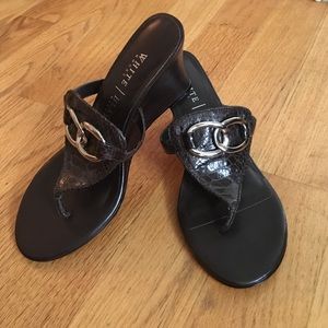 WHBM Brown Leather Wedge Sandals