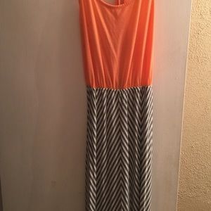 Orange and grey/white striped t-shirt maxi dress