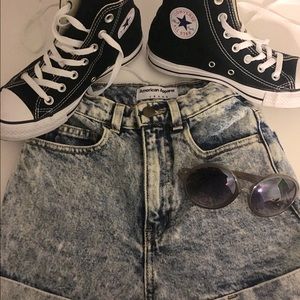 Acid wash American Apparel high-waist jean shorts