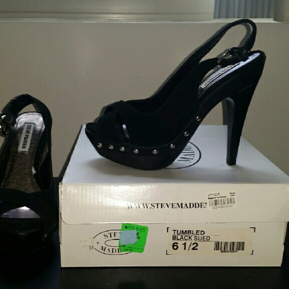 Black suede with silver studs heels.