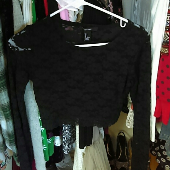 Black floral lace crop top