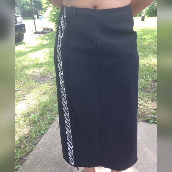 Black long skirt with white pattern