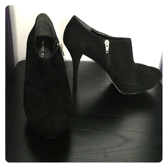 Marc Fisher black suede platform bootie.