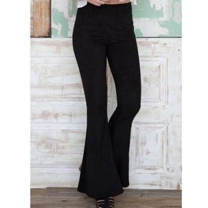 Black suede flare leggings