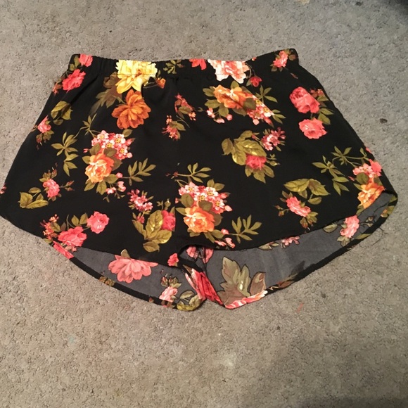 Black flower shorts