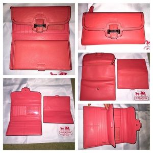 Coach Checkbook wallet leather coral pink new