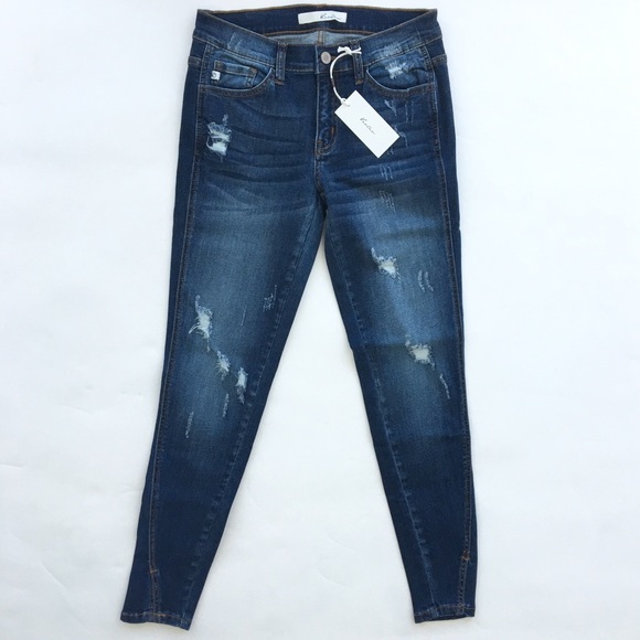 Distressed Skinny Jeans With Notched Ankle - Picture 2 of 5