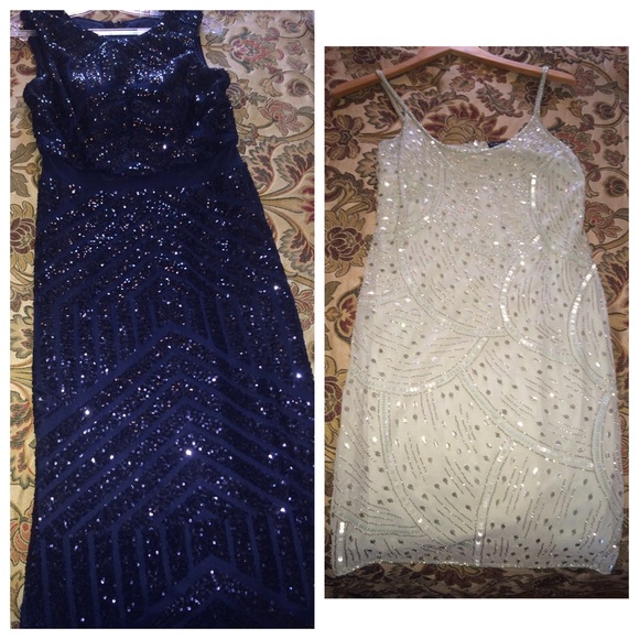 Navy blue prom dress and short party dress