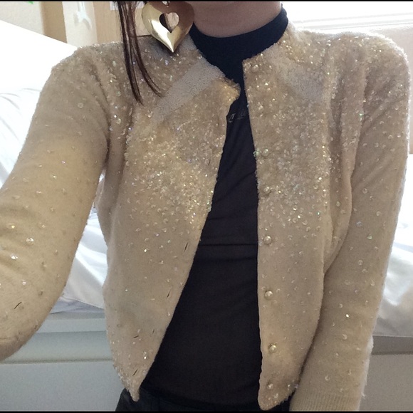 VINTAGE 1960's sequin embroidered cropped cardigan