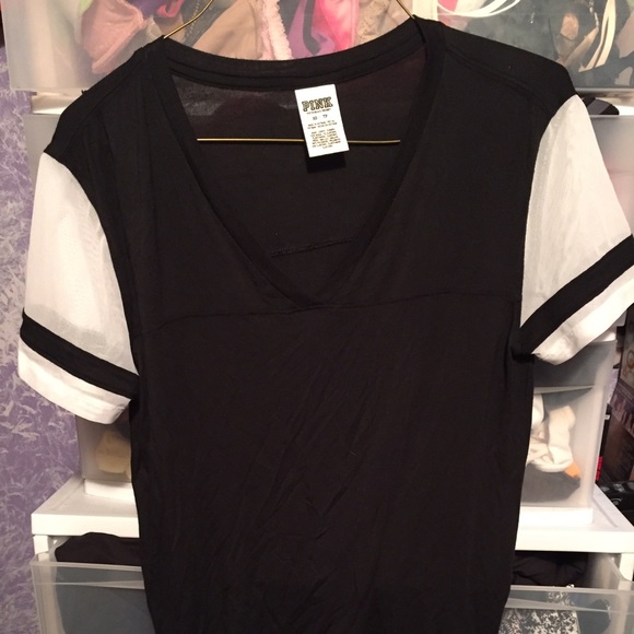 Black tee with mesh sleeves