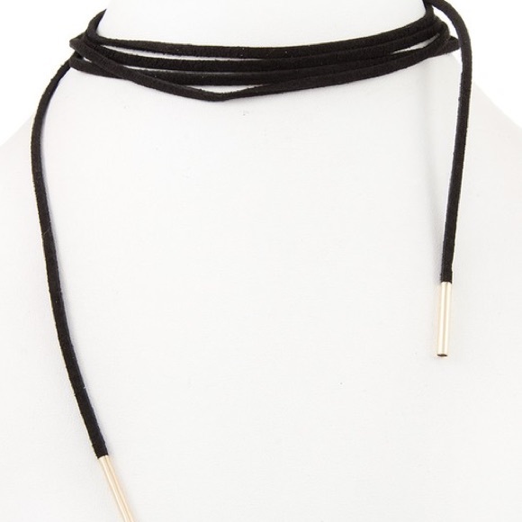 Black Faux Suede Wrap Choker Necklace - Picture 3 of 3