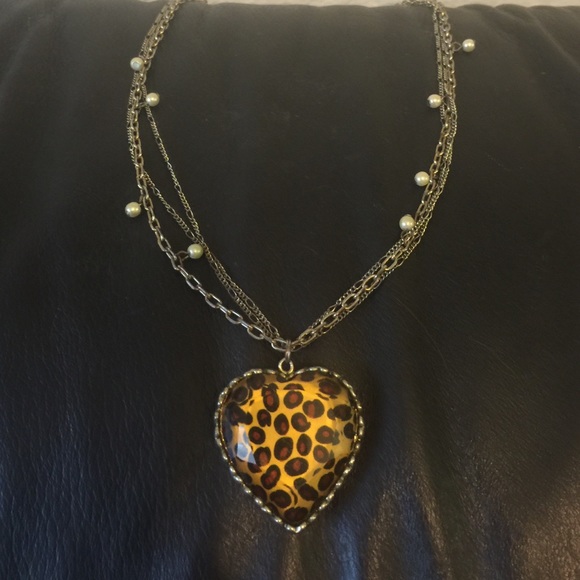 Betsey Johnson Leopard Print Heart Necklace