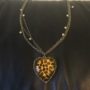 Betsey Johnson Leopard Print Heart Necklace