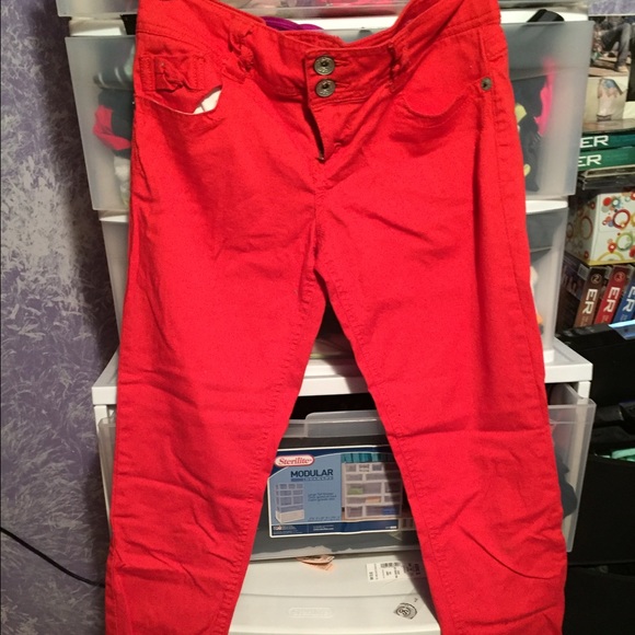 Red orange skinny jeans