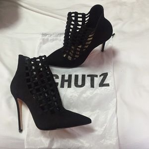 Schutz Suede Caged Front Booties