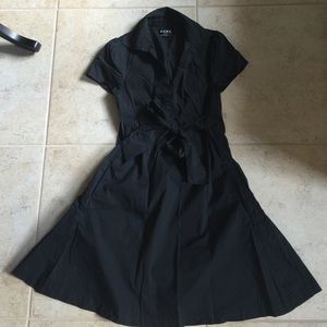 BCBG Paris little black dress. Pockets, tie. Sz 2