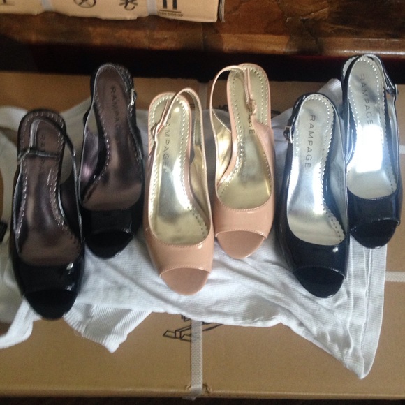 3 pairs of Rampage peep toe sling back pumps .