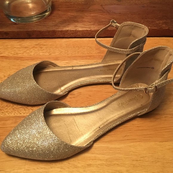 Gold flats with ankle strap