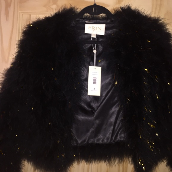 Erin Fetherston Feather & Gold Cropped Jacket