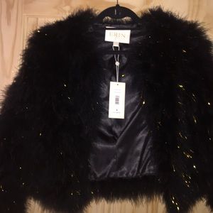 Erin Fetherston Feather & Gold Cropped Jacket
