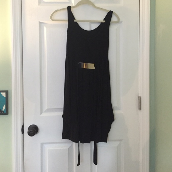 Italian black sleeveless dress with belted waist
