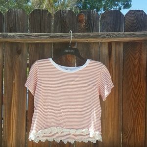 Pink And White Floral Laced Tee