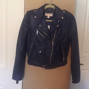 Michael Kors blue leather jacket