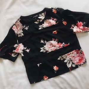 Express Tops - Floral Top with Sheer Detailing Express Tops - Floral Top with Sheer Detailing