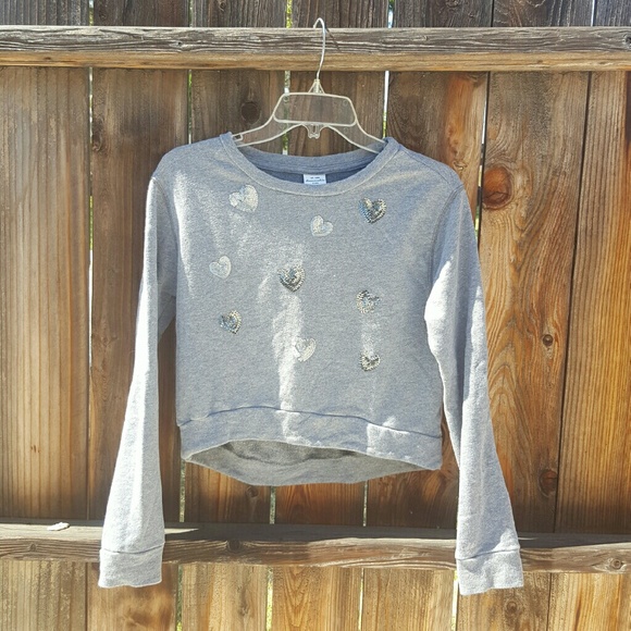 Grey Cropped Heart Sweater